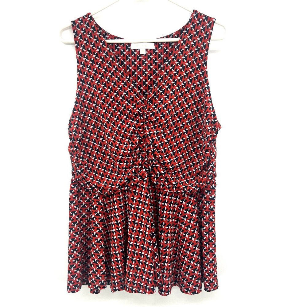 Eri + Ali Navy Red Print Sleeveless Blouse Women's XL